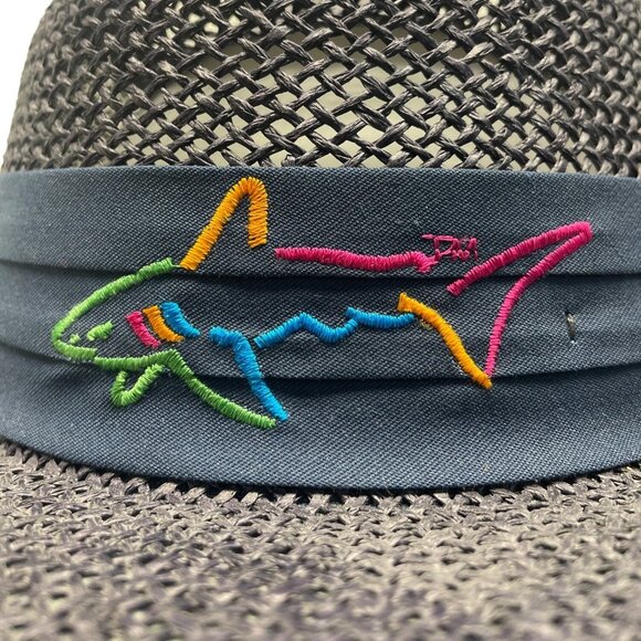 Unisex Blue and Navy Shark Vacation Straw Hat - Picture 2 of 6